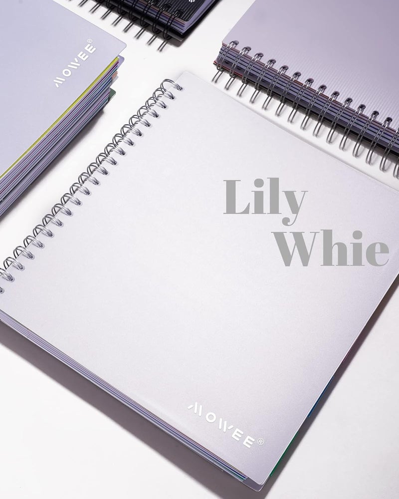 MOWEE 5 Subject Notebook - Spiral Notebook, College Ruled Notebook With Dividers Pocket, Tabs, 11" Ruler, 200 Pages, for Writing Journal, Home & Office, School Supplies, 8.5''x11'' Lily White - Image 5